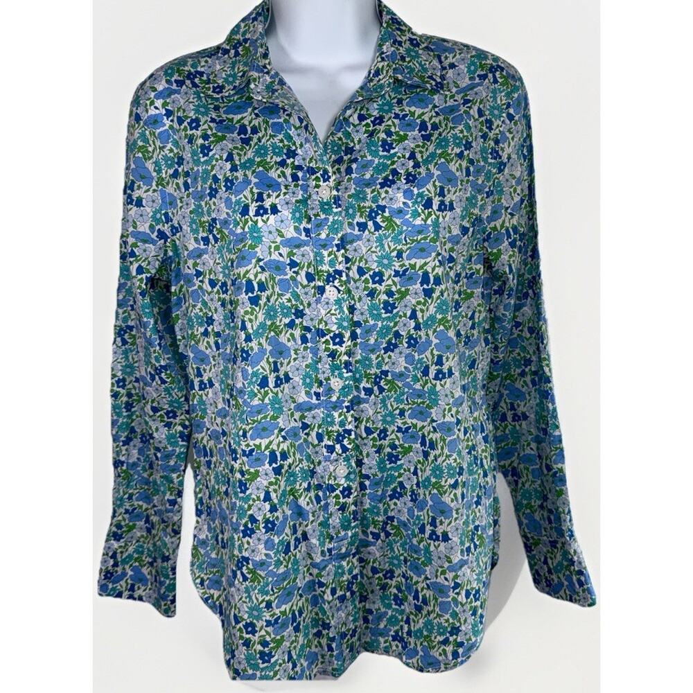 JCrew Blue Liberty Floral Button Up Long Sleeve Cotton Preppy Quiet Lux Top Sz 2